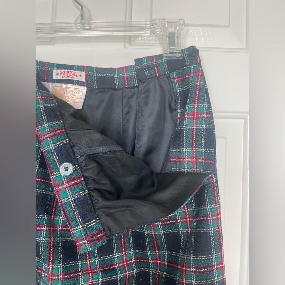 Vintage Pendleton Wool Plaid Skirt  black Stewart Tartan Knee Length | 12 - Picture 7 of 11